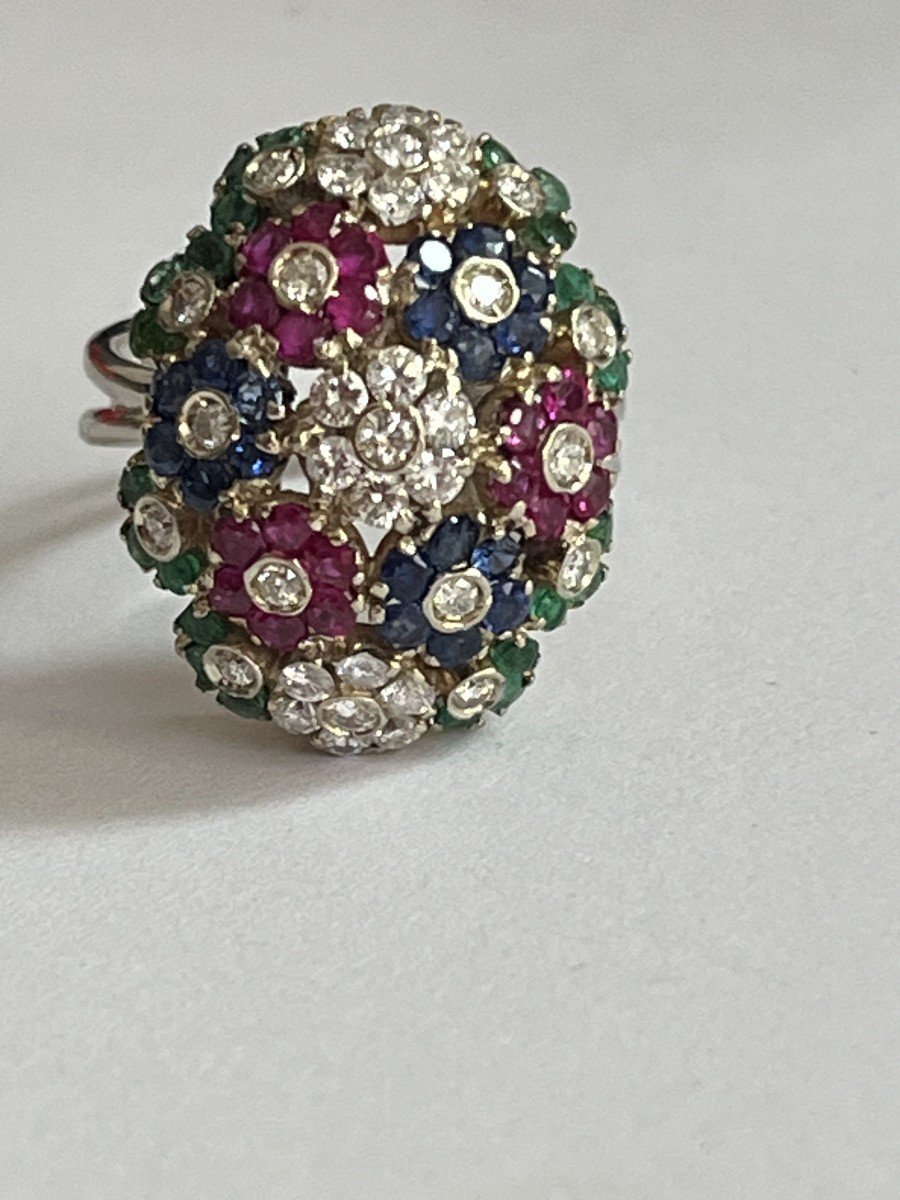 4559- Gold Ball Ring Diamonds Ruby Sapphires-photo-4