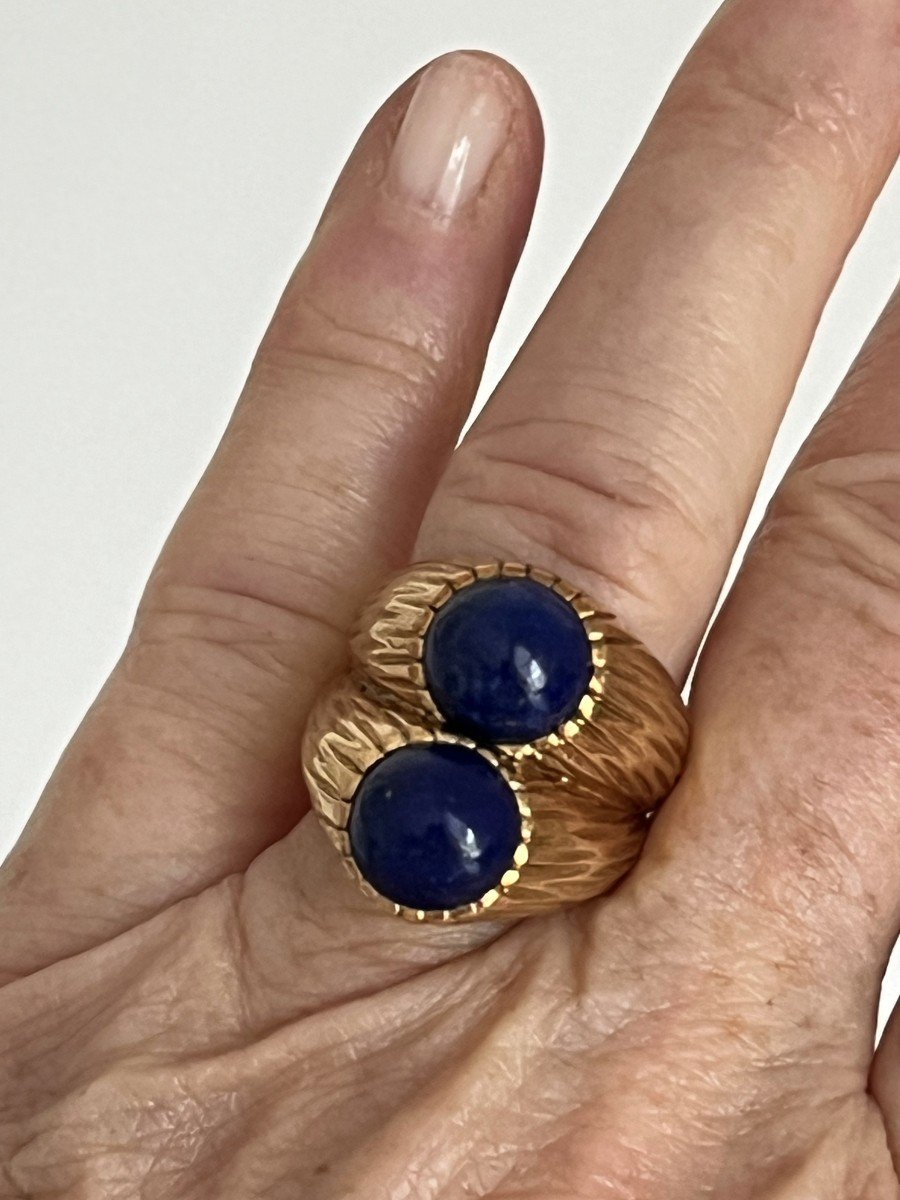 5435- Lapis Lazuli Yellow Gold Double Bangle Ring-photo-3