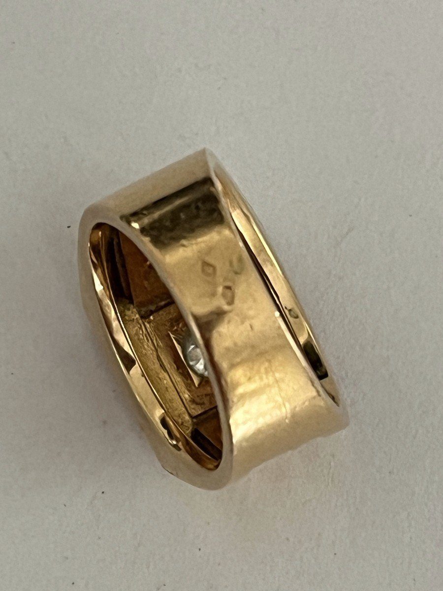 5731- Yellow Gold And White Gold Diamond Signet Ring 0.40 Ct-photo-3