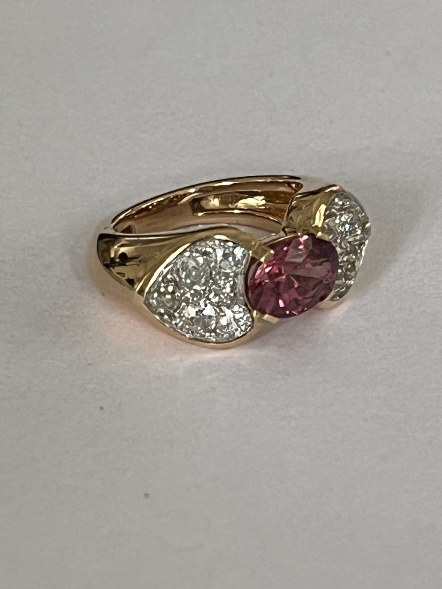 5733- Bague Or Jaune Et Gris Spinelle Rose Diamants-photo-1