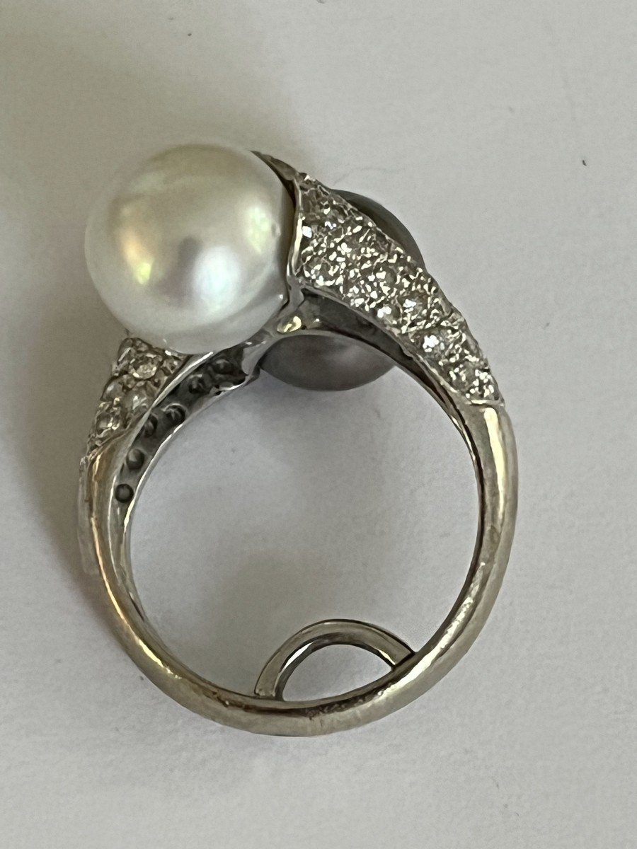 5810- White Gold Pearl Diamond Cross Ring-photo-3