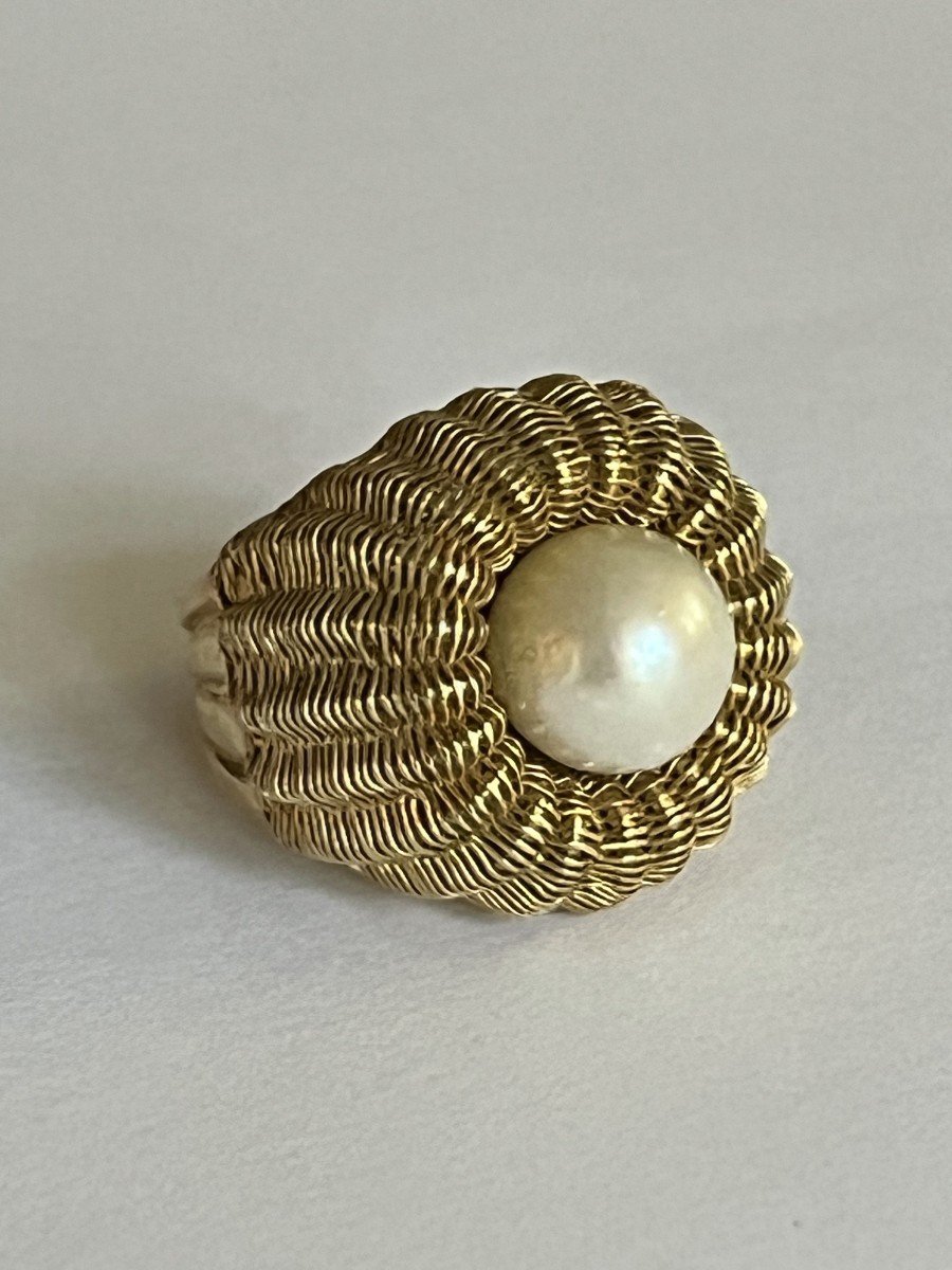 5818- Domed Yellow Gold Pearl Ring-photo-4