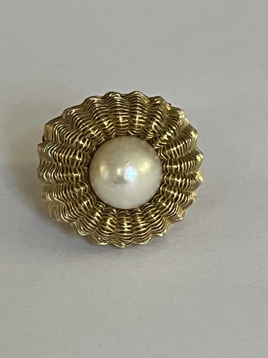 5818- Domed Yellow Gold Pearl Ring-photo-1