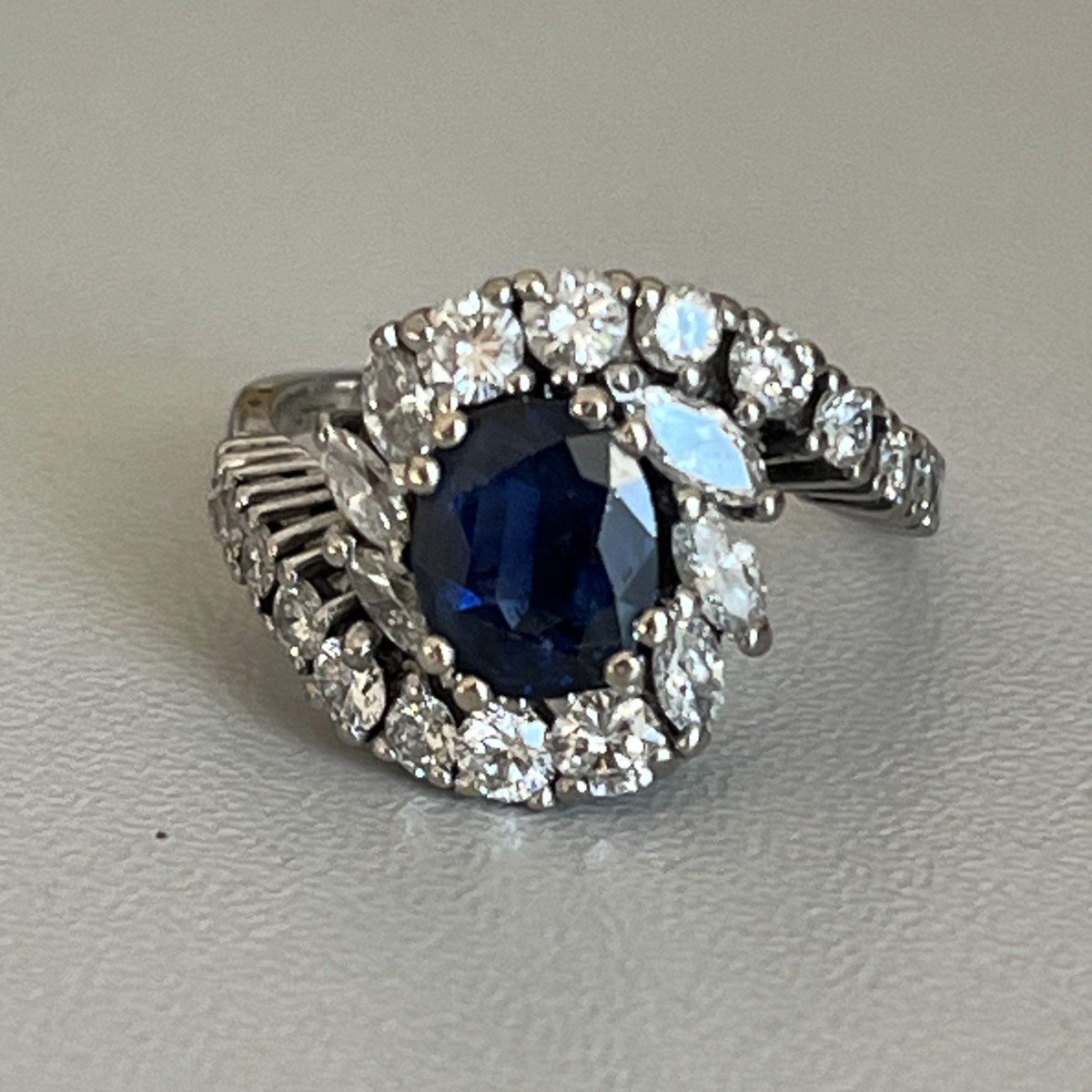 5744- Certified Sapphire Diamonds White Gold Ring