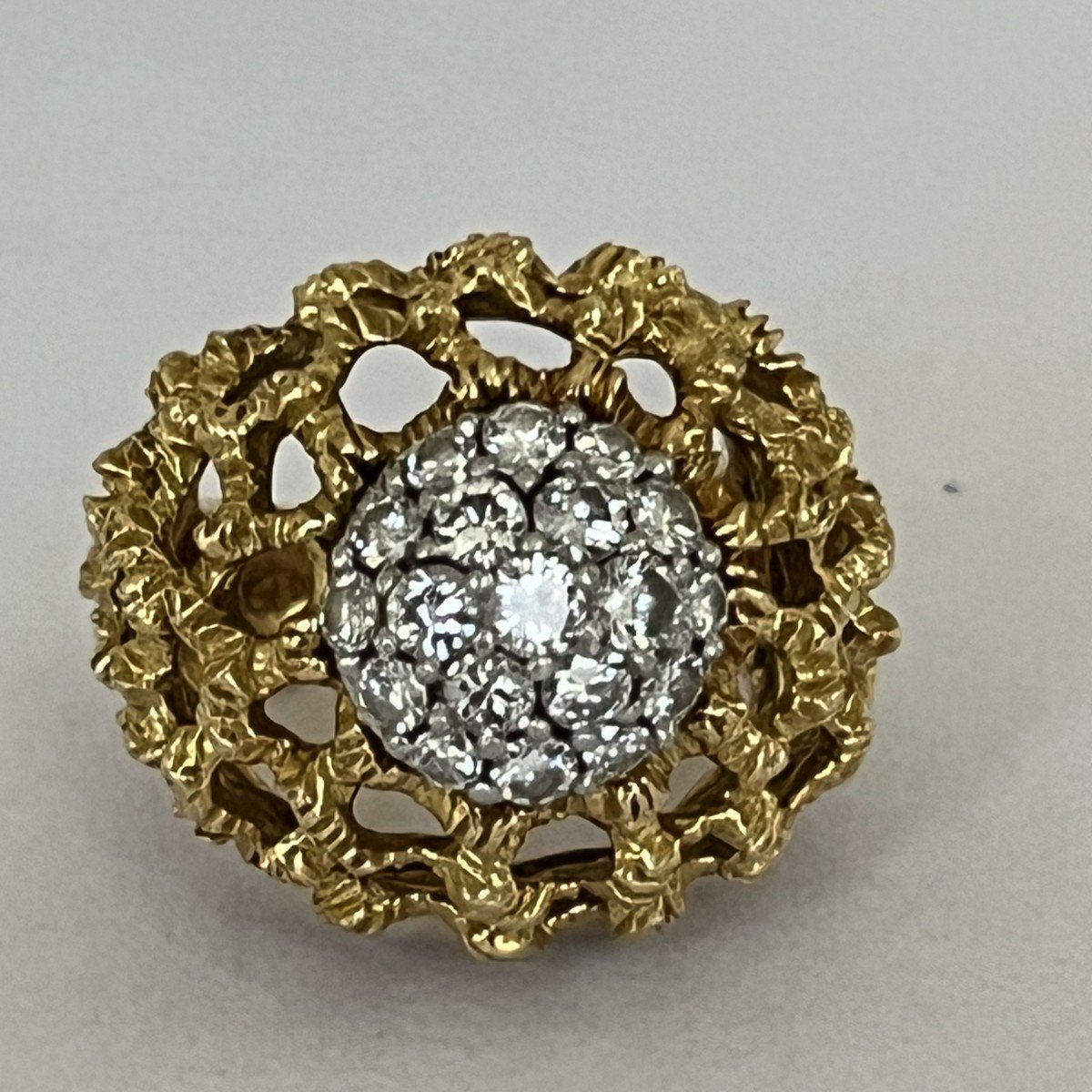 5756- Domed Yellow Gold And Gray Diamond Ring