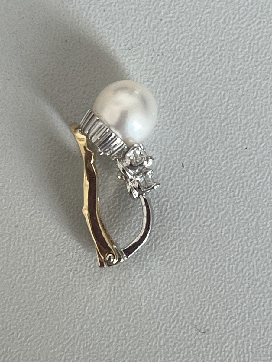 5812- Yellow Gold Pearl Diamond Earrings-photo-3