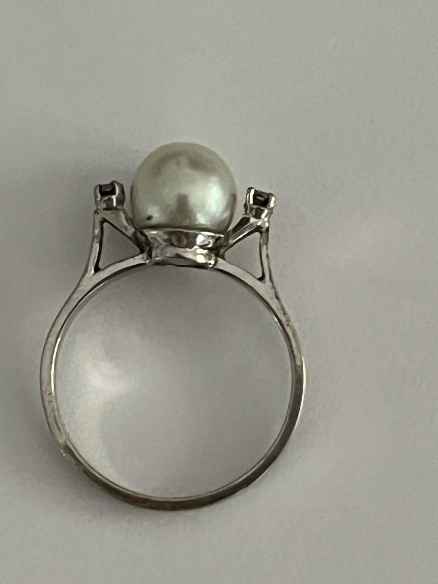 5826- Bague Platine Perle Diamants-photo-3
