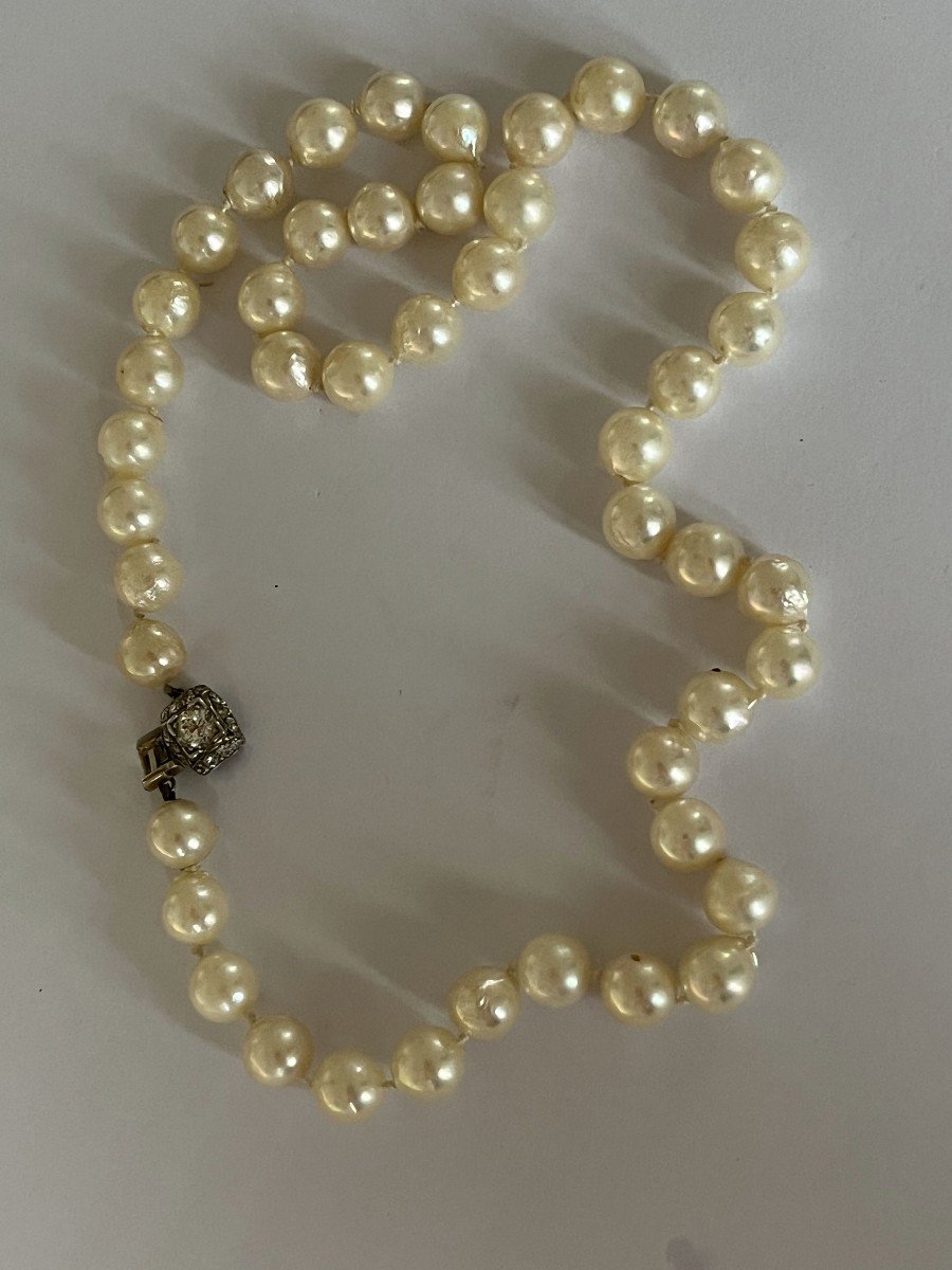 5040- Falling Pearl Necklace. Clasp White Gold Diamonds-photo-2