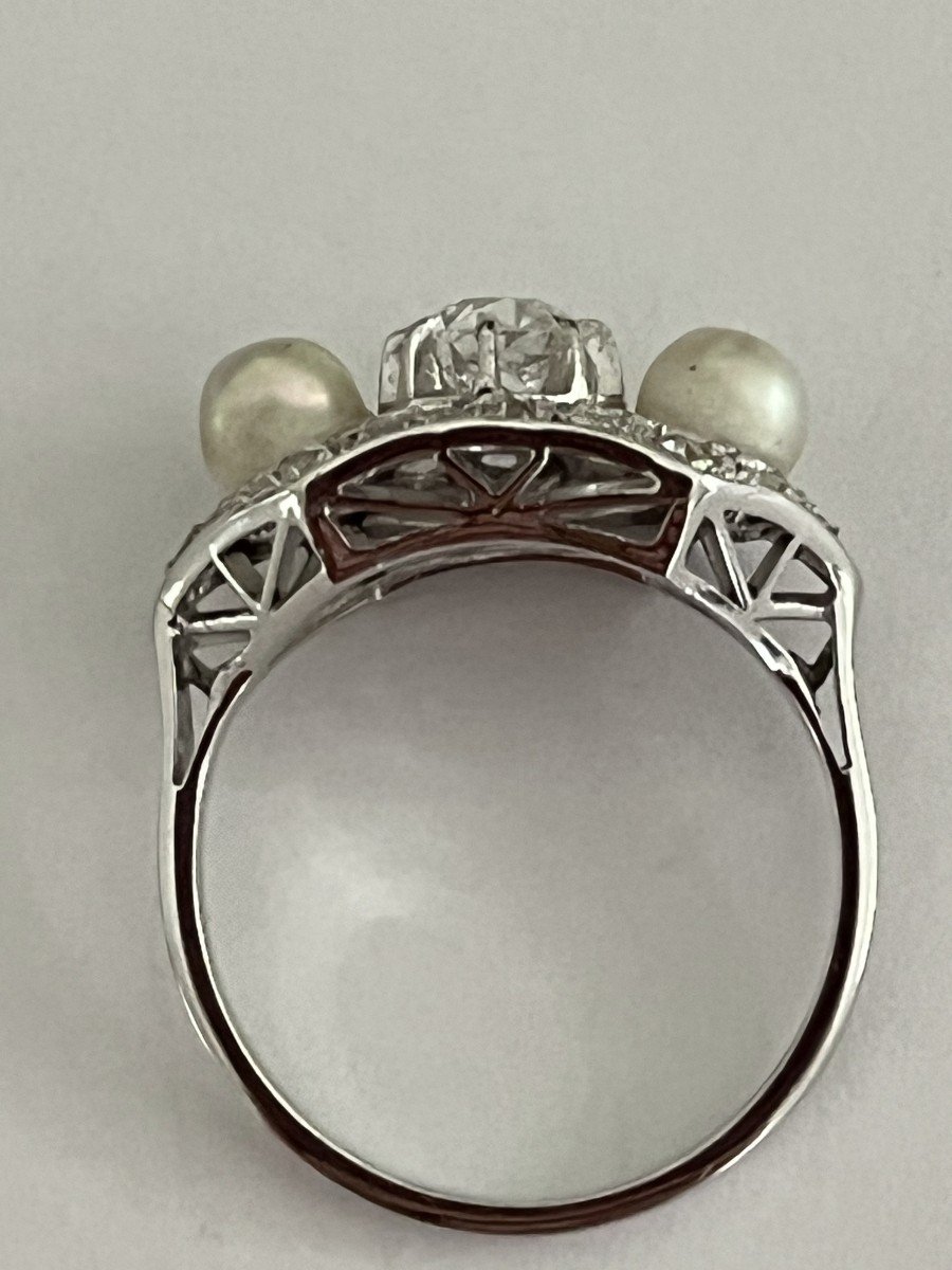 5811- Art Deco Platinum Diamonds Pearl Ring-photo-3