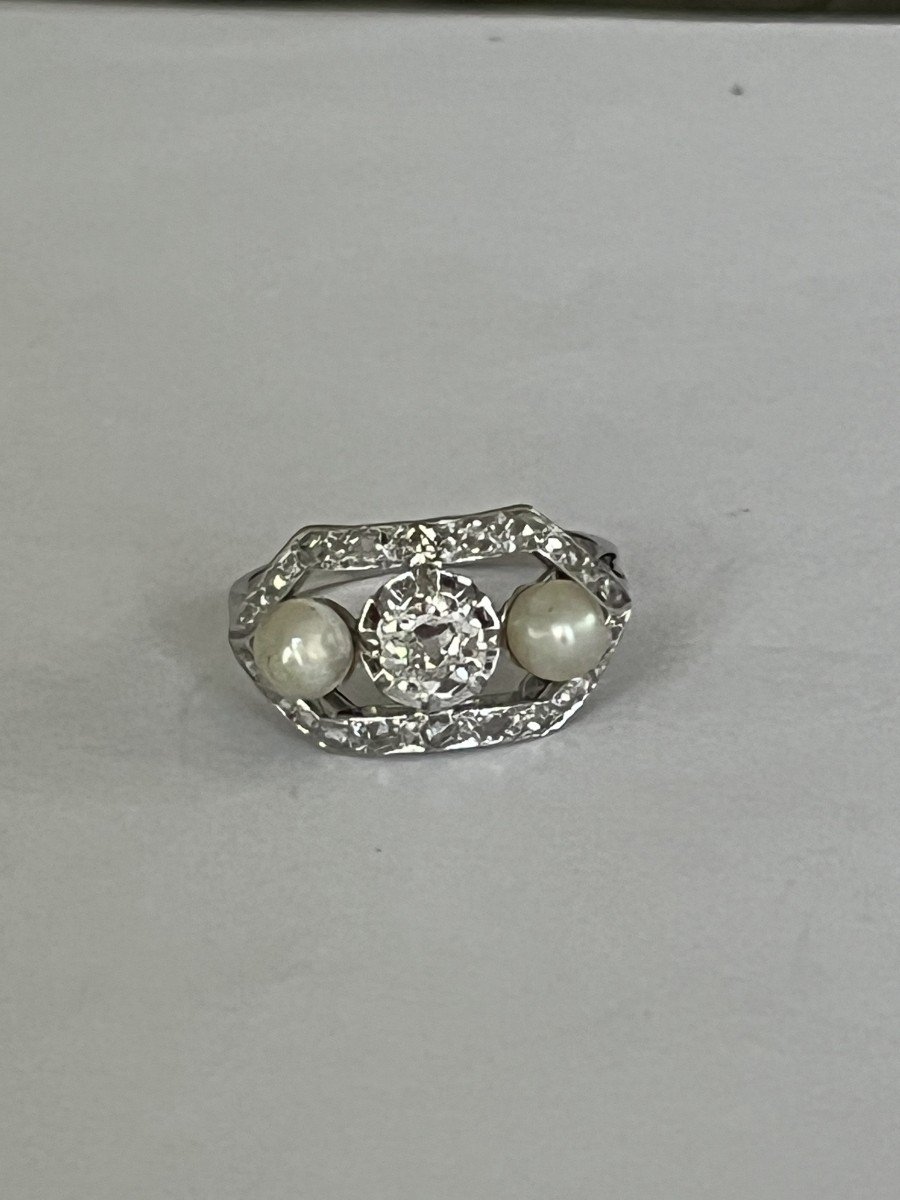 5811- Art Deco Platinum Diamonds Pearl Ring-photo-1