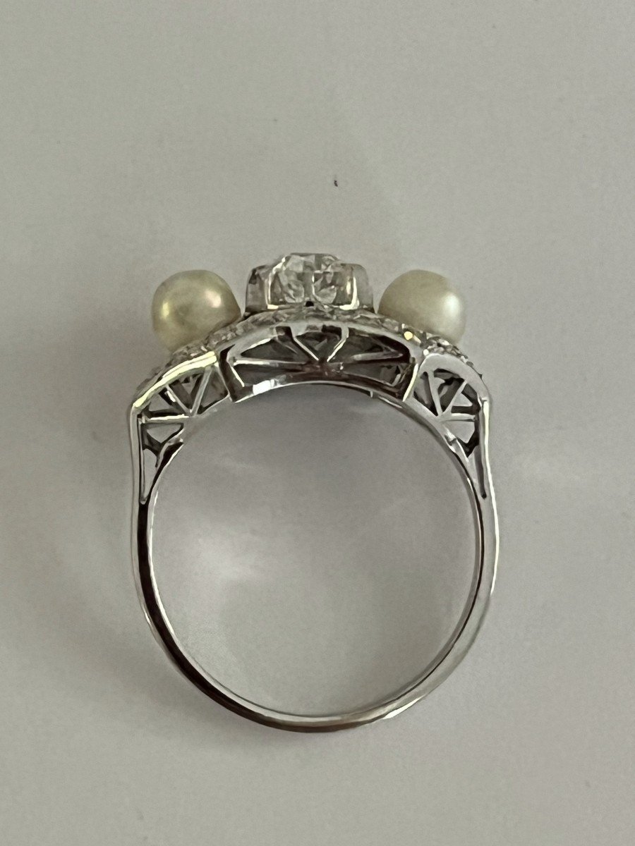 5811- Art Deco Platinum Diamonds Pearl Ring-photo-2