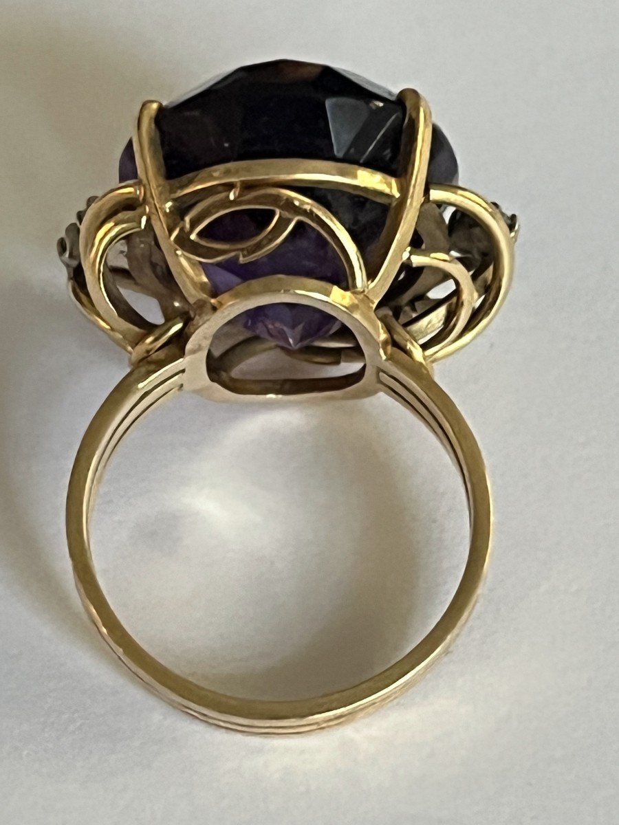 5825- Yellow Gold Amethyst Diamond Ring-photo-4