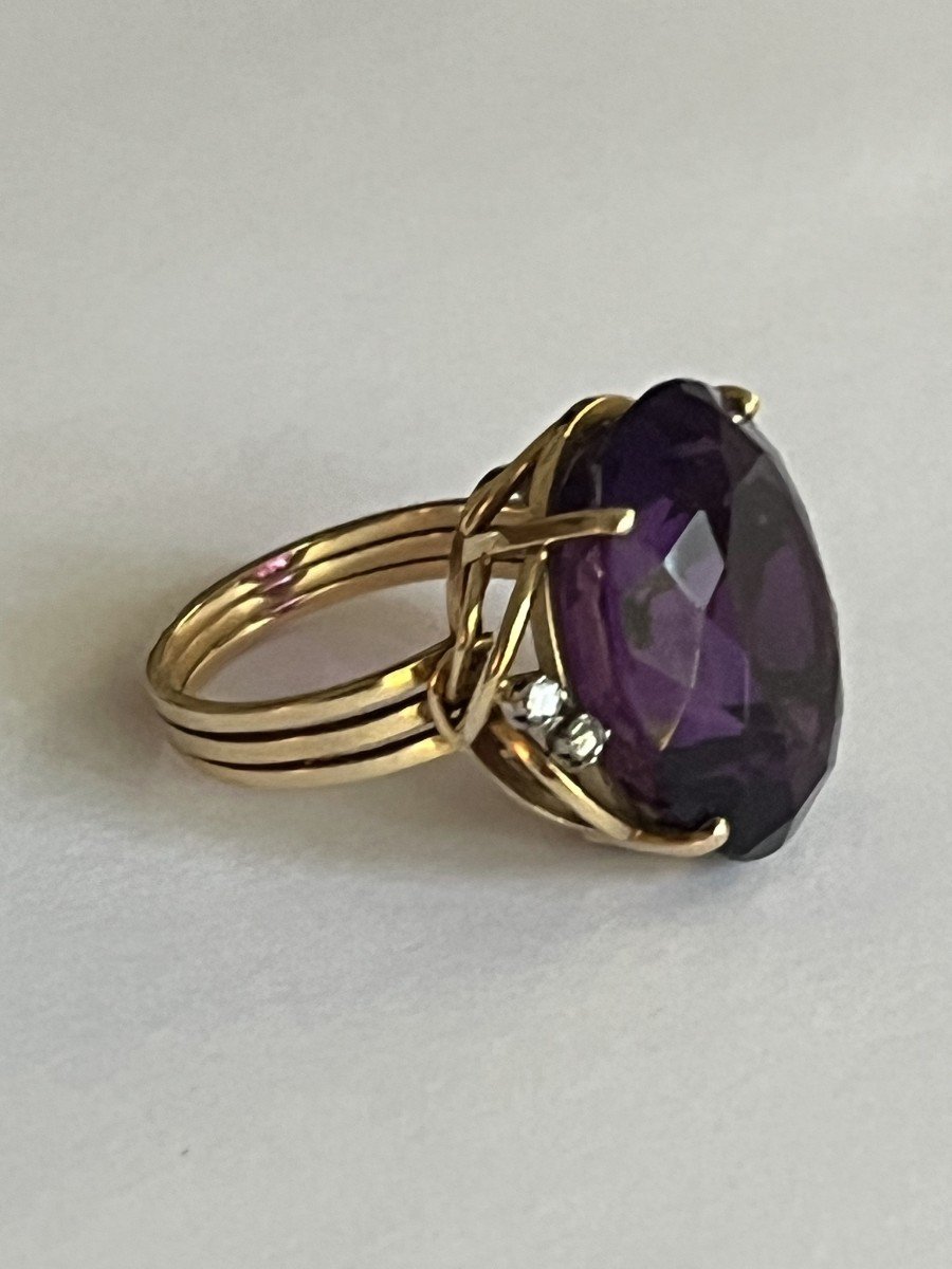 5825- Yellow Gold Amethyst Diamond Ring-photo-1