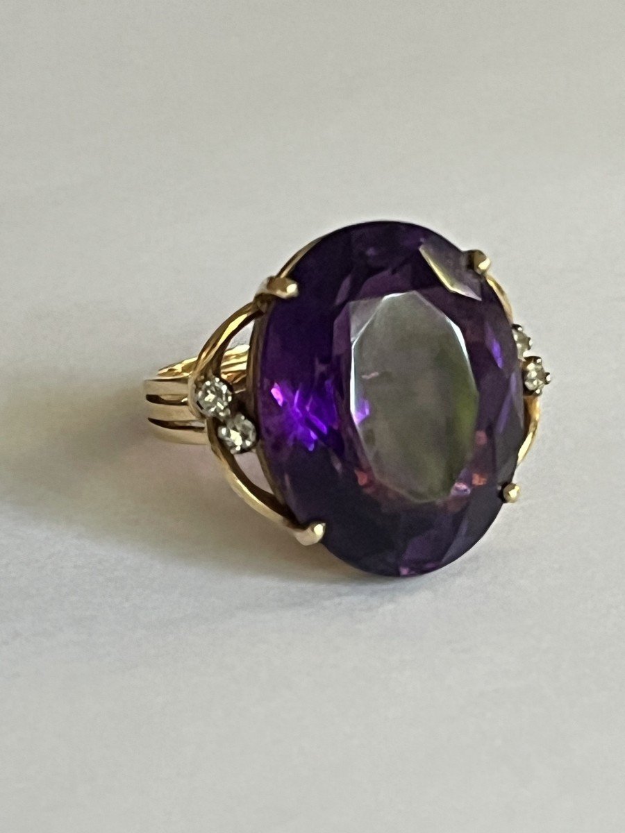 5825- Yellow Gold Amethyst Diamond Ring-photo-2