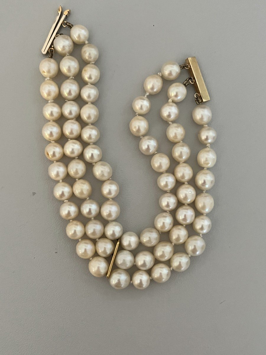 3907- 3 Row Pearl Bracelet With Yellow Gold Clasp-photo-2