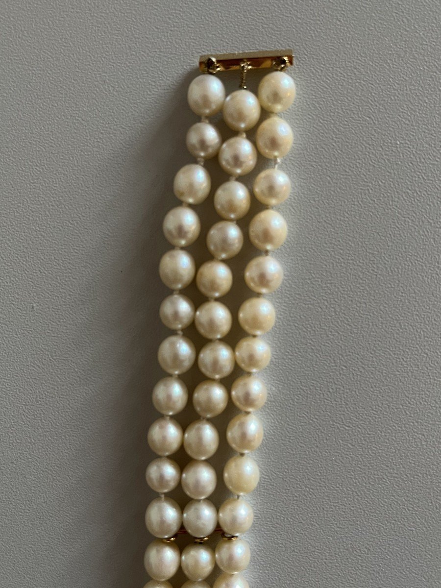 3907- 3 Row Pearl Bracelet With Yellow Gold Clasp-photo-1