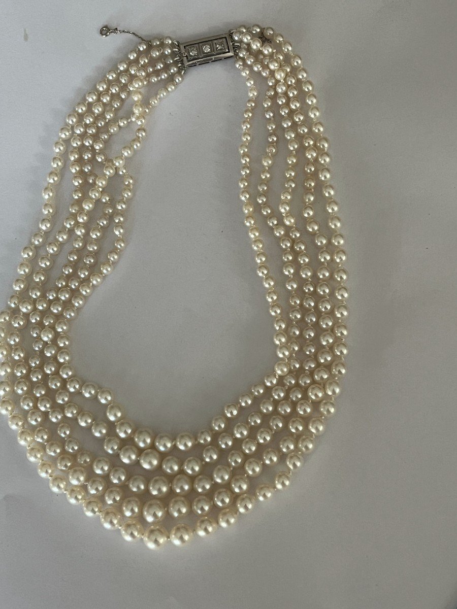 4167- Collier Perles 5 Rangs Fermoir Diamants-photo-4