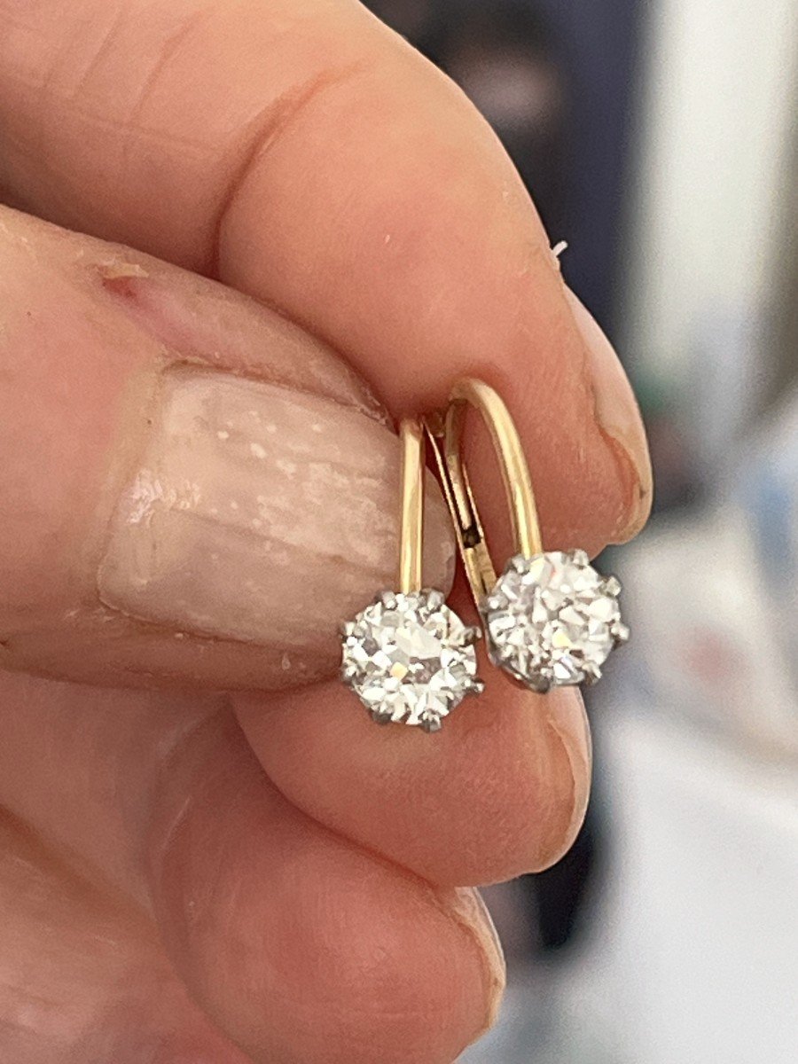 4192- Antique Yellow Gold Platinum Diamond Earrings 0.90 Ct -photo-2