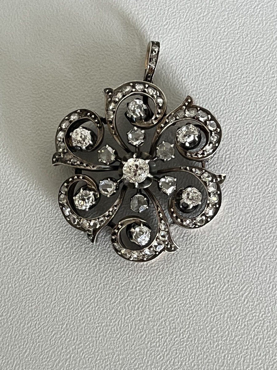 4356- Pendentif Ancien Or Jaune Argent Diamants-photo-3