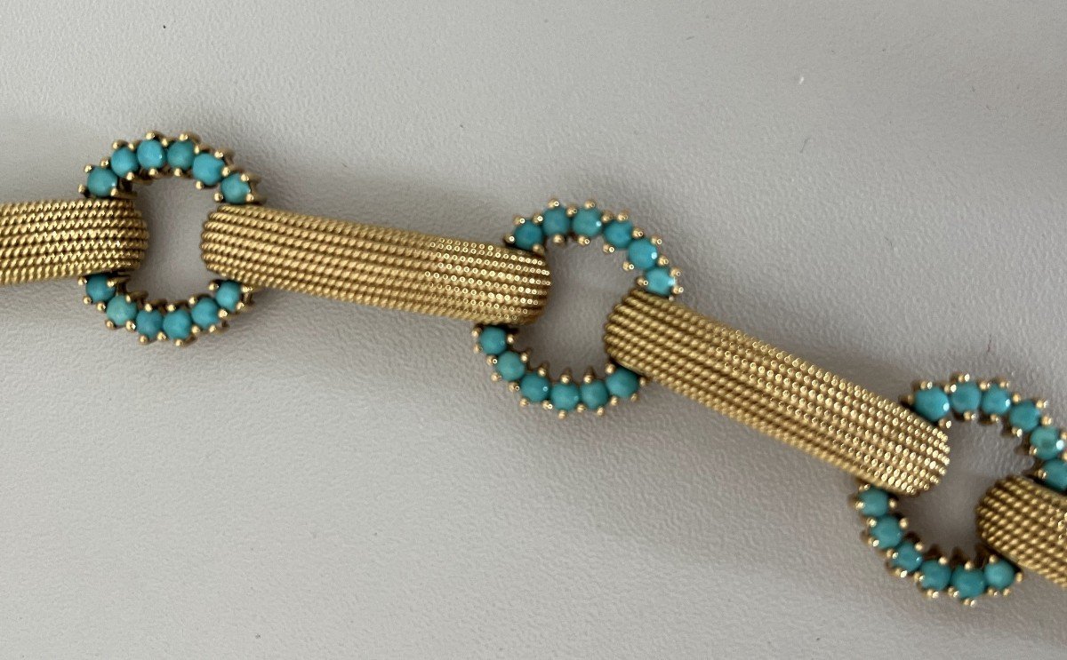 4382- Yellow Gold Turquoise Articulated Bracelet