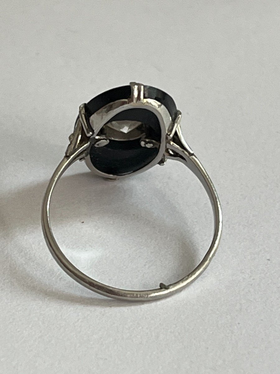 4536- Art Deco Platinum Onyx Diamond Ring-photo-3