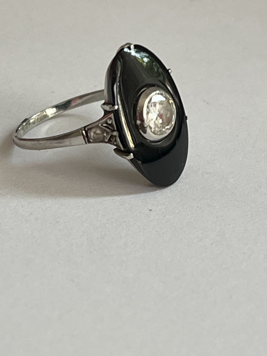 4536- Art Deco Platinum Onyx Diamond Ring-photo-4