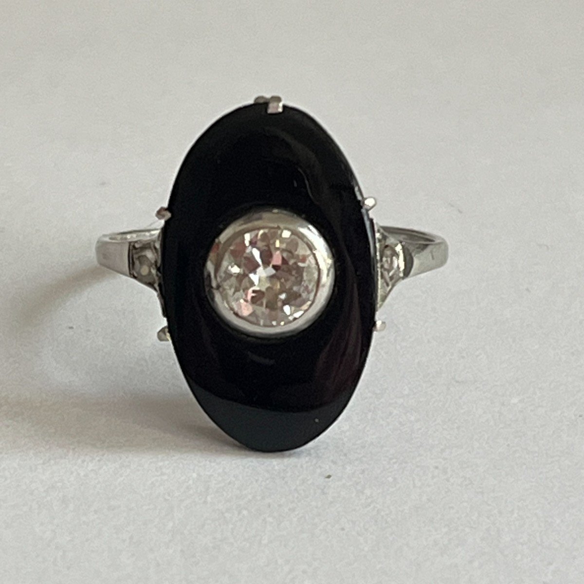 4536- Art Deco Platinum Onyx Diamond Ring