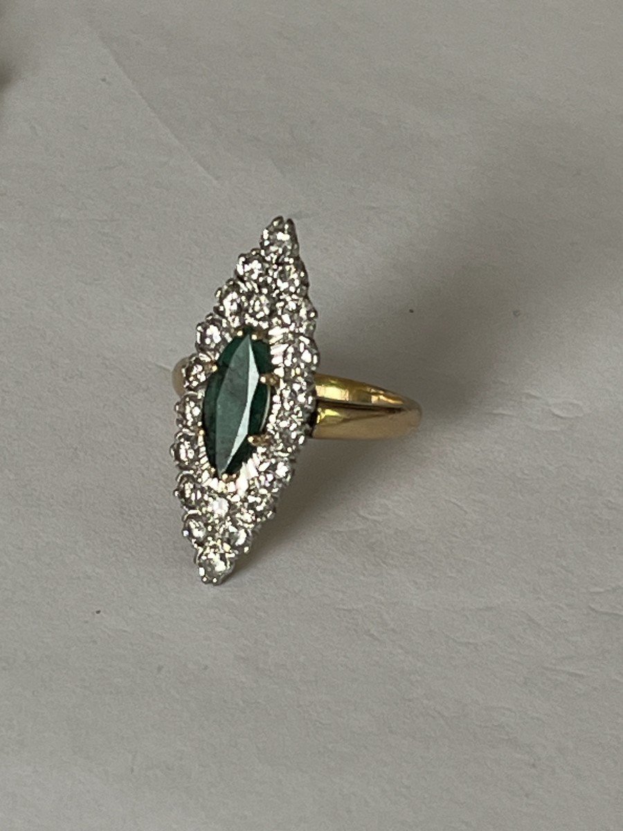 5801- Marquise Ring Yellow Gold Emerald Diamonds-photo-4