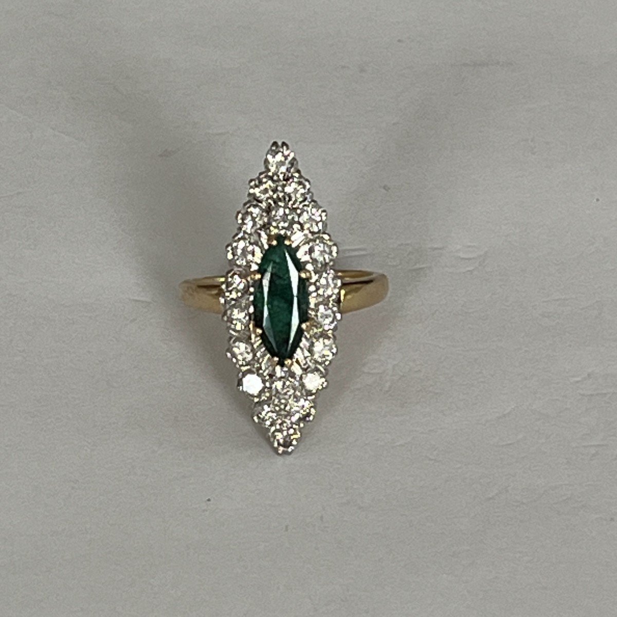 5801- Marquise Ring Yellow Gold Emerald Diamonds