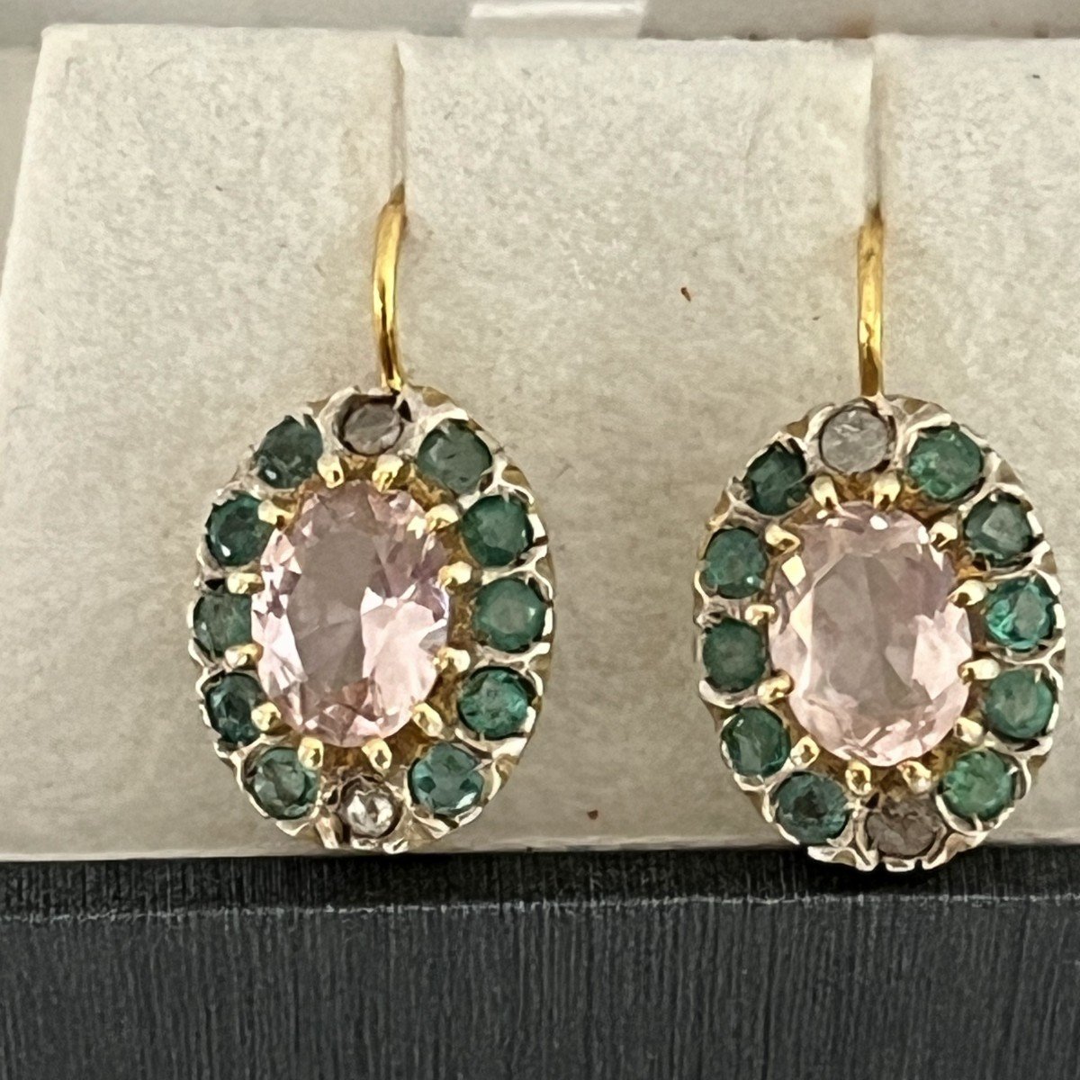 5802- Boucles d'Oreilles Or Jaune Tourmalines Emeraudes Diamants