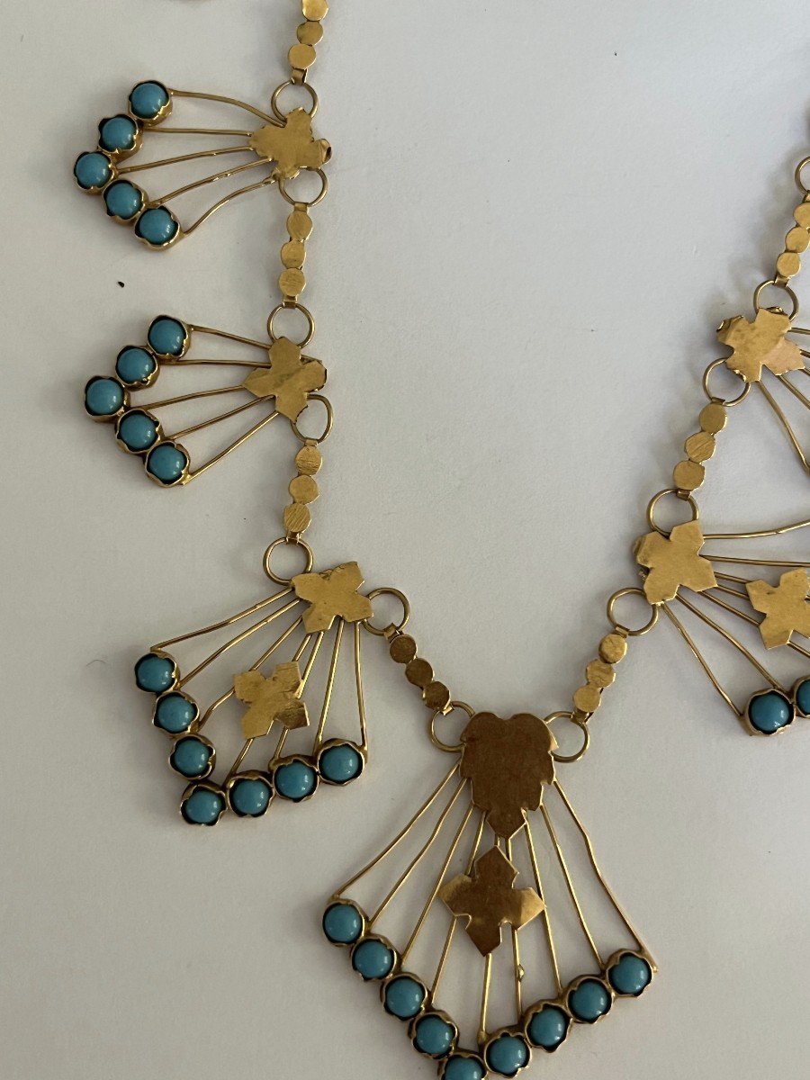 5772- Yellow Gold Turquoise Collar Necklace-photo-3