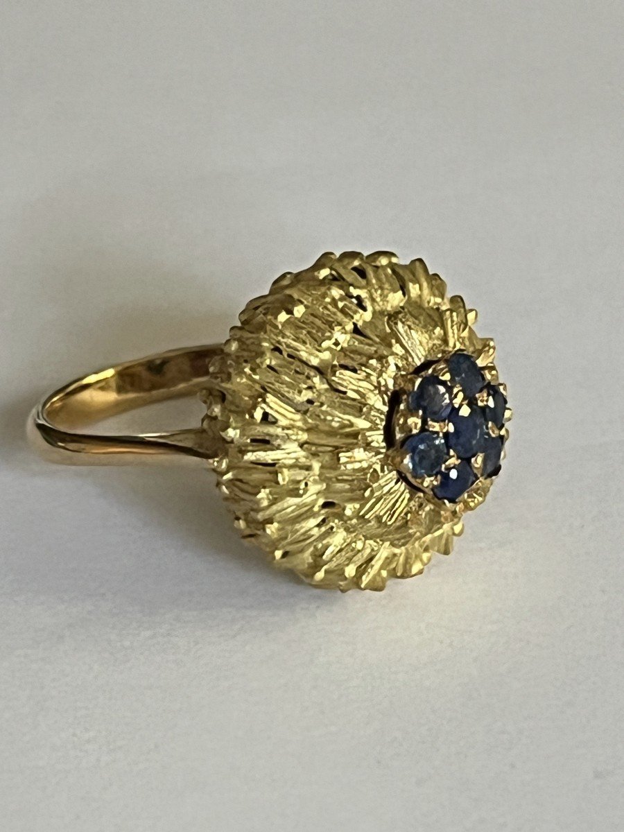 5822- Chiseled Yellow Gold Dome Ring With Sapphires-photo-1