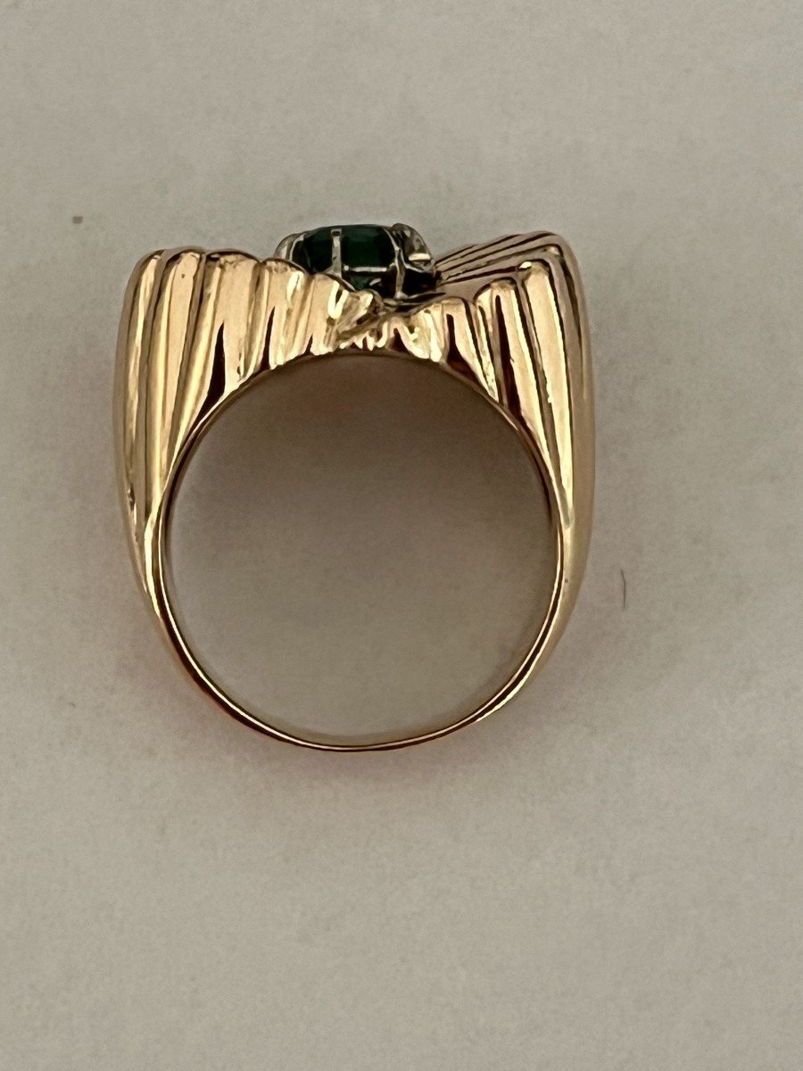 5769- Large Emerald Godronné Yellow Gold Ring-photo-4