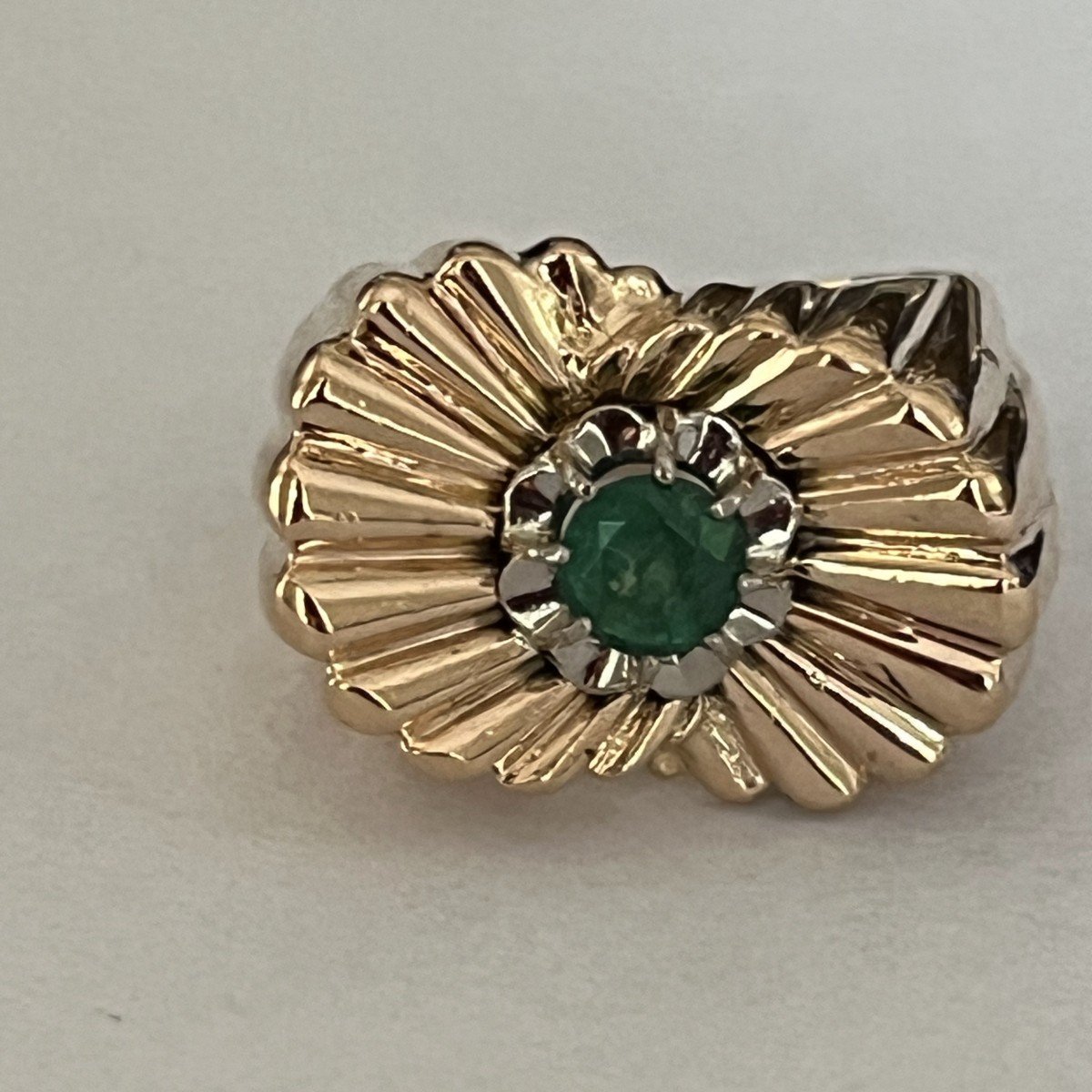 5769- Large Emerald Godronné Yellow Gold Ring