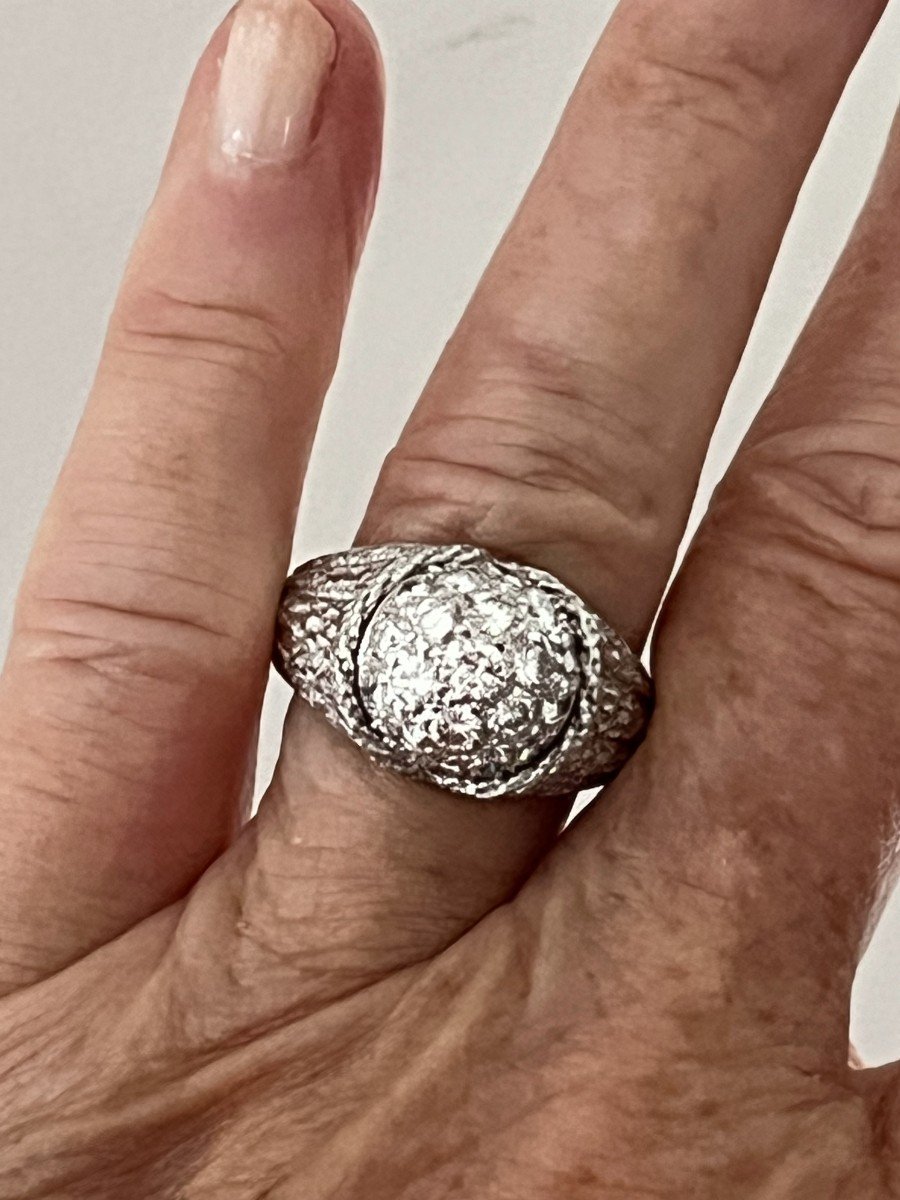 5890- Hammered White Gold Ball Ring With Diamonds 1.60 Ct-photo-2