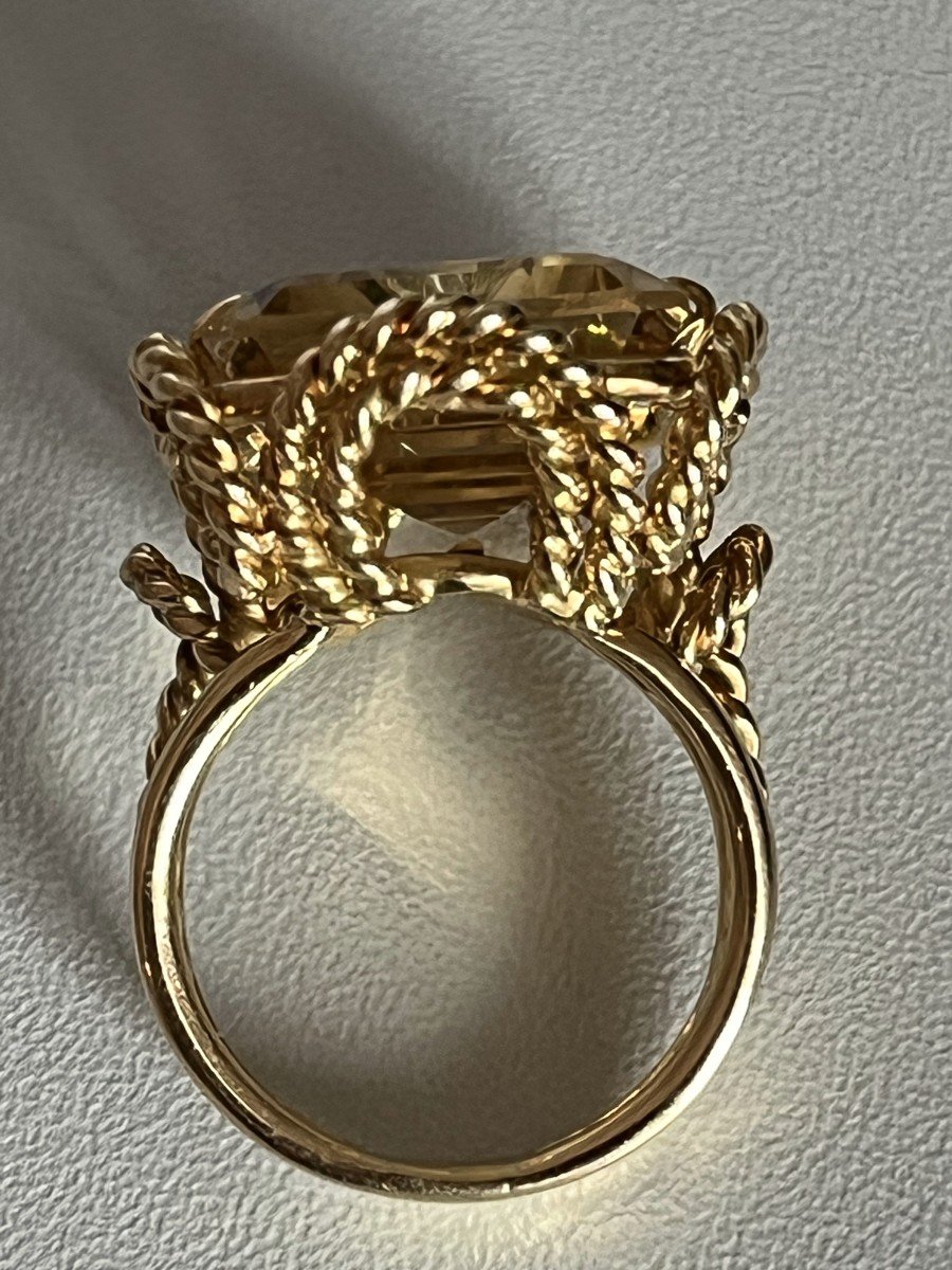 4986- Imposing Yellow Gold Citrine Cocktail Ring 1950s-photo-2