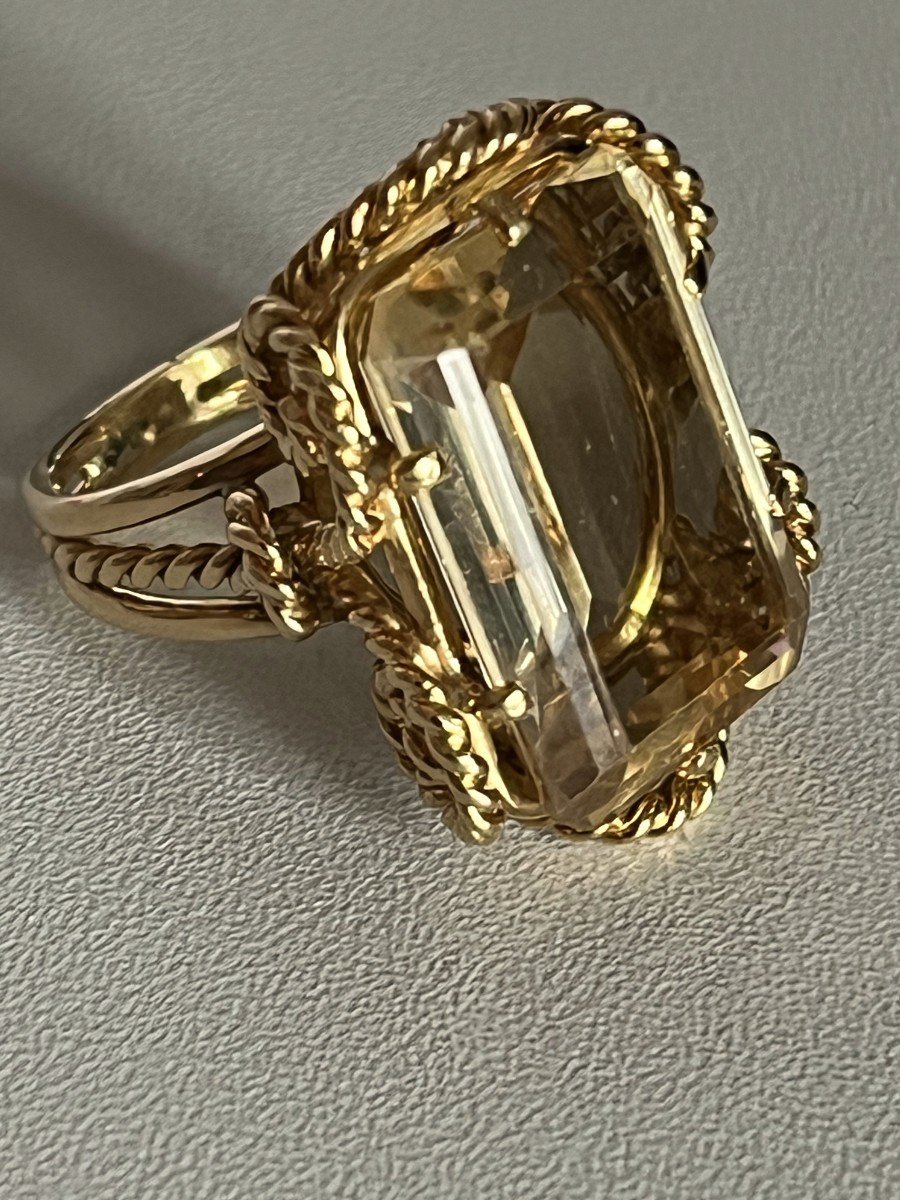 4986- Imposing Yellow Gold Citrine Cocktail Ring 1950s-photo-3