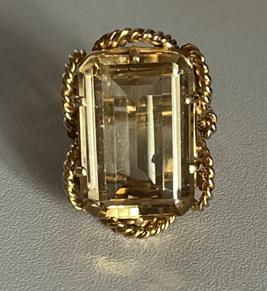 4986- Imposing Yellow Gold Citrine Cocktail Ring 1950s