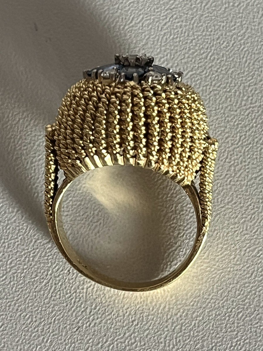 5035- Bague Boule Fils d'Or Jaune Saphirs Diamants-photo-1