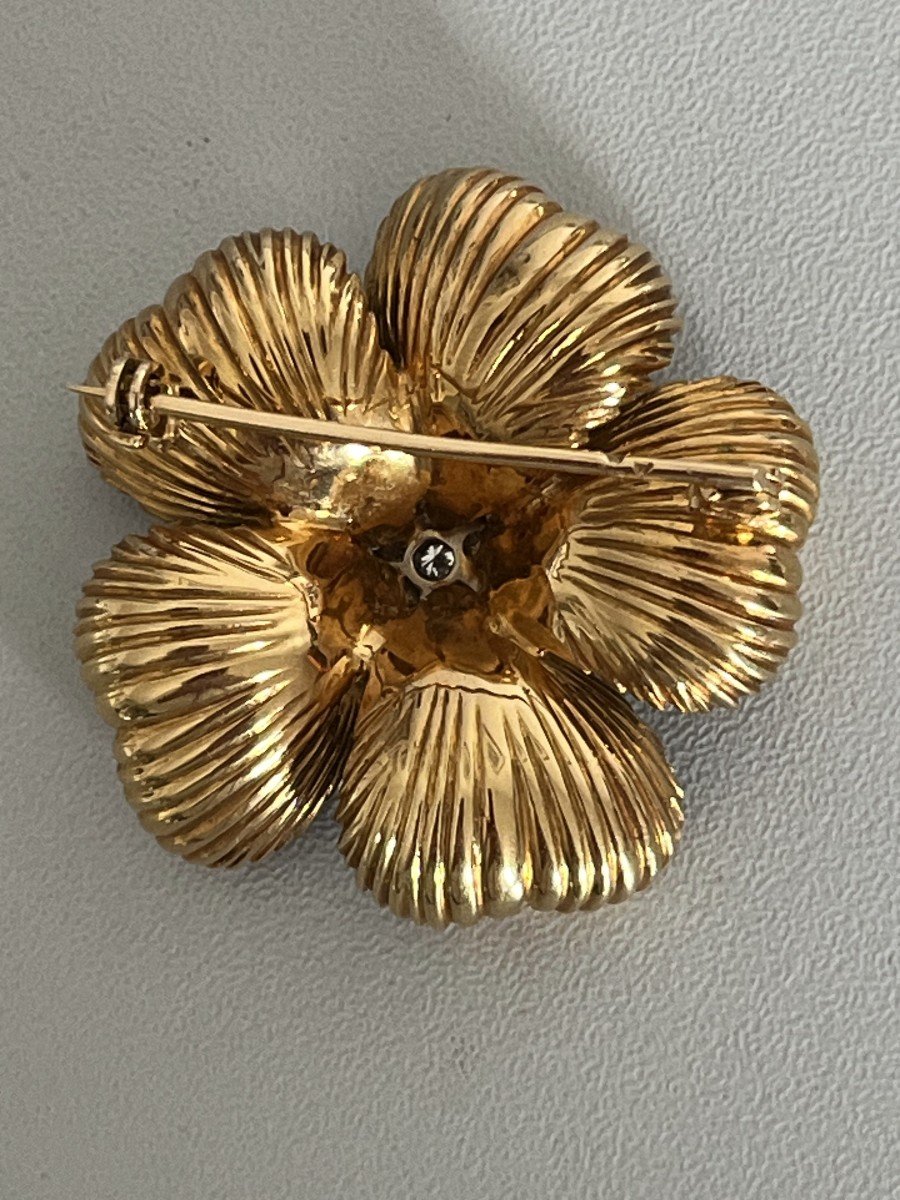 5440- Broche Fleur Or Jaune Diamants-photo-2