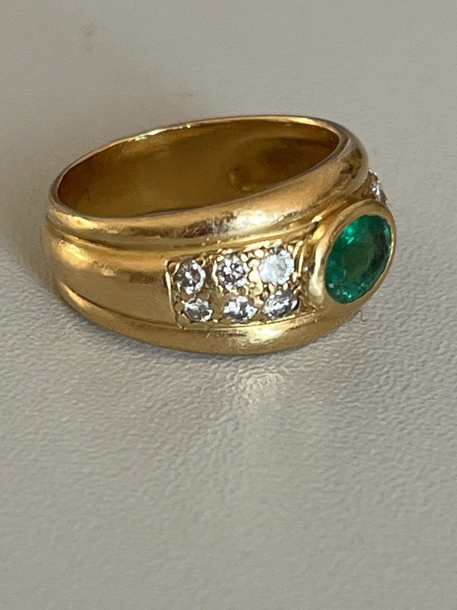 5971- Yellow Gold Emerald Diamond Band Ring-photo-4