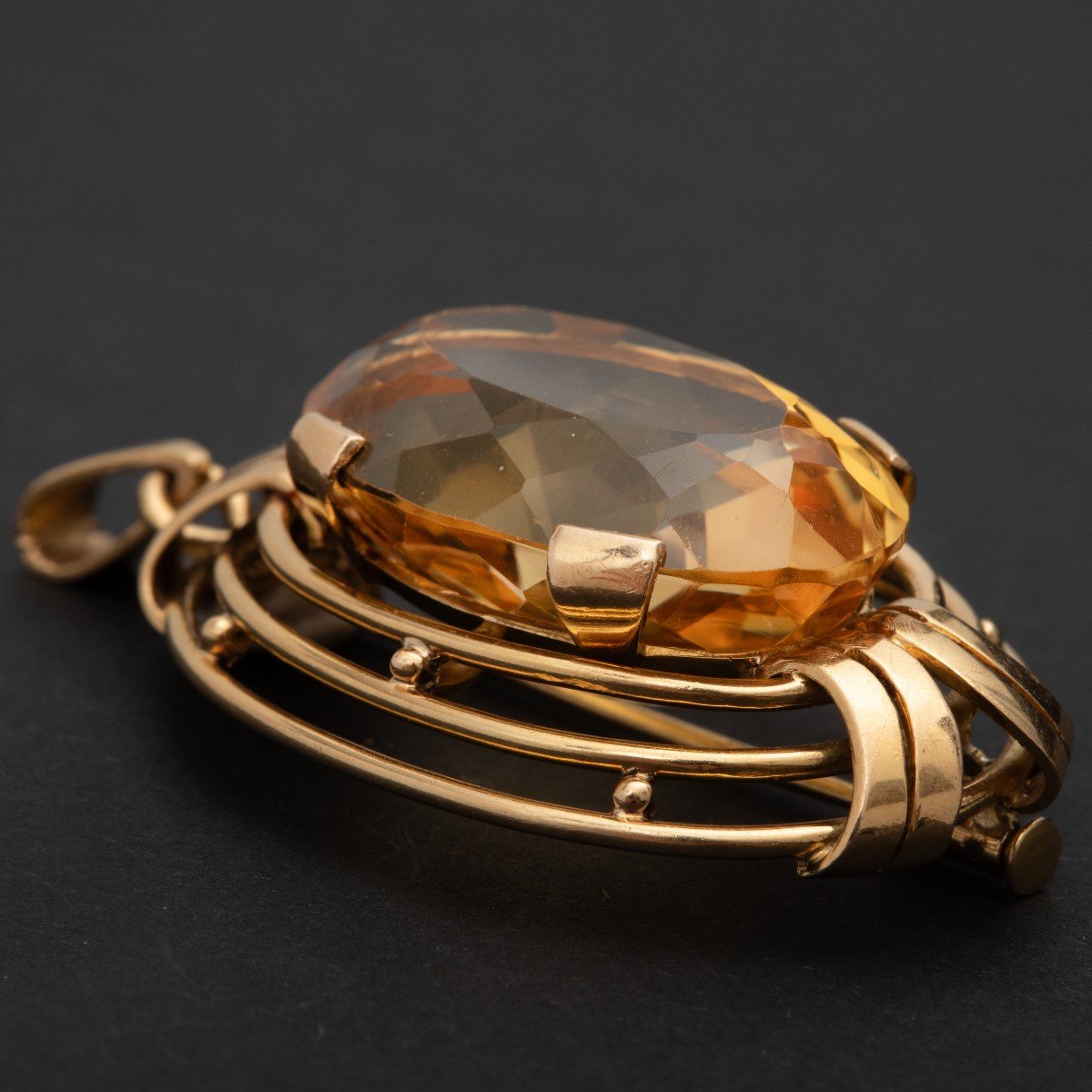 5899a- Broche Pendentif Fils d'Or Jaune Citrine De 44,00 Ct-photo-1