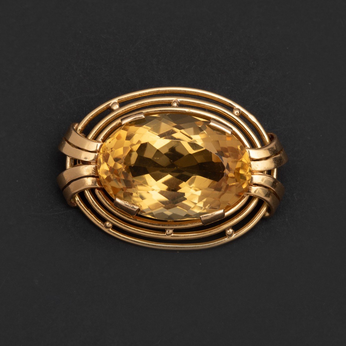 5899a- Broche Pendentif Fils d'Or Jaune Citrine De 44,00 Ct