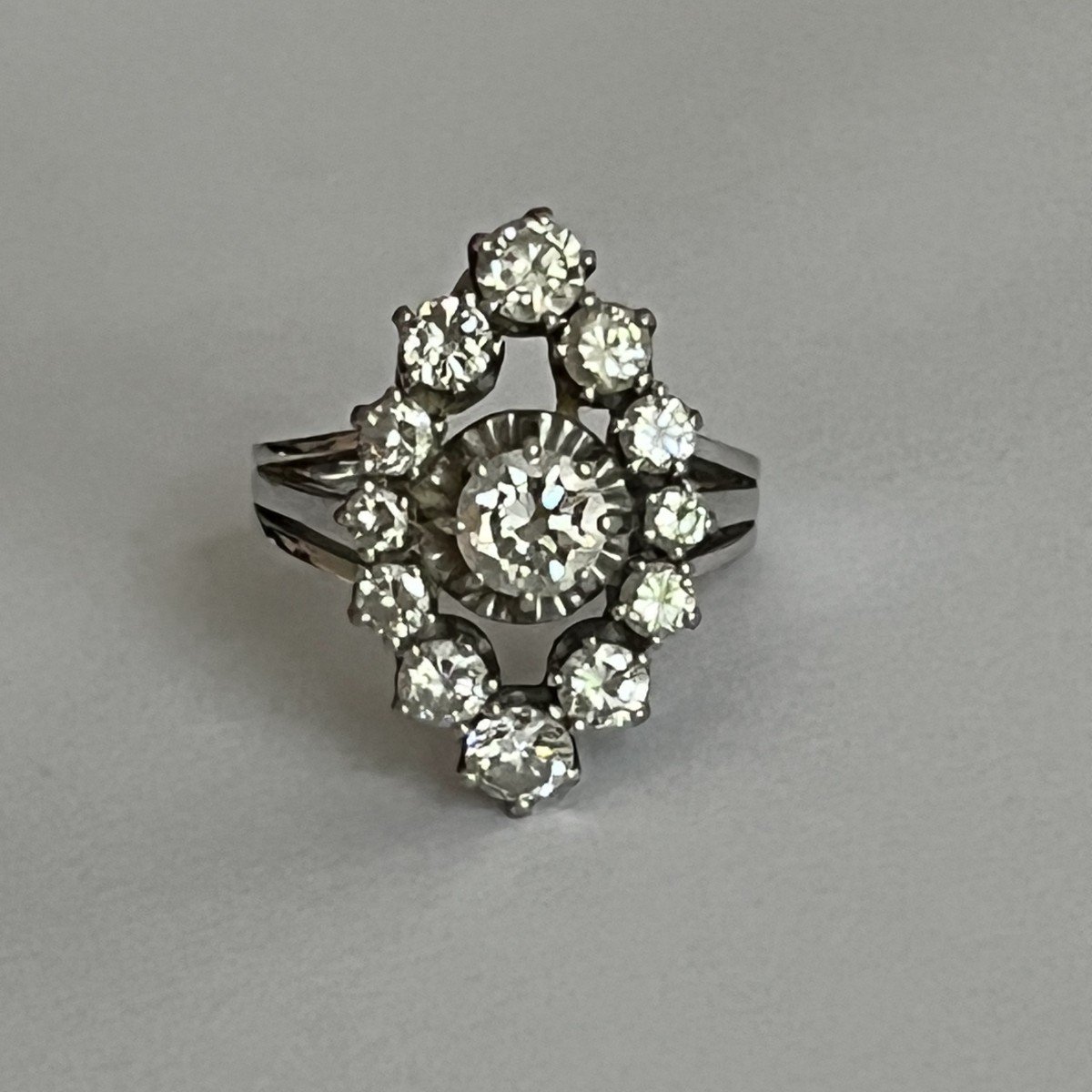 5875- Marquise Ring In White Gold, Platinum And Diamonds (0.50 Ct In The Center)