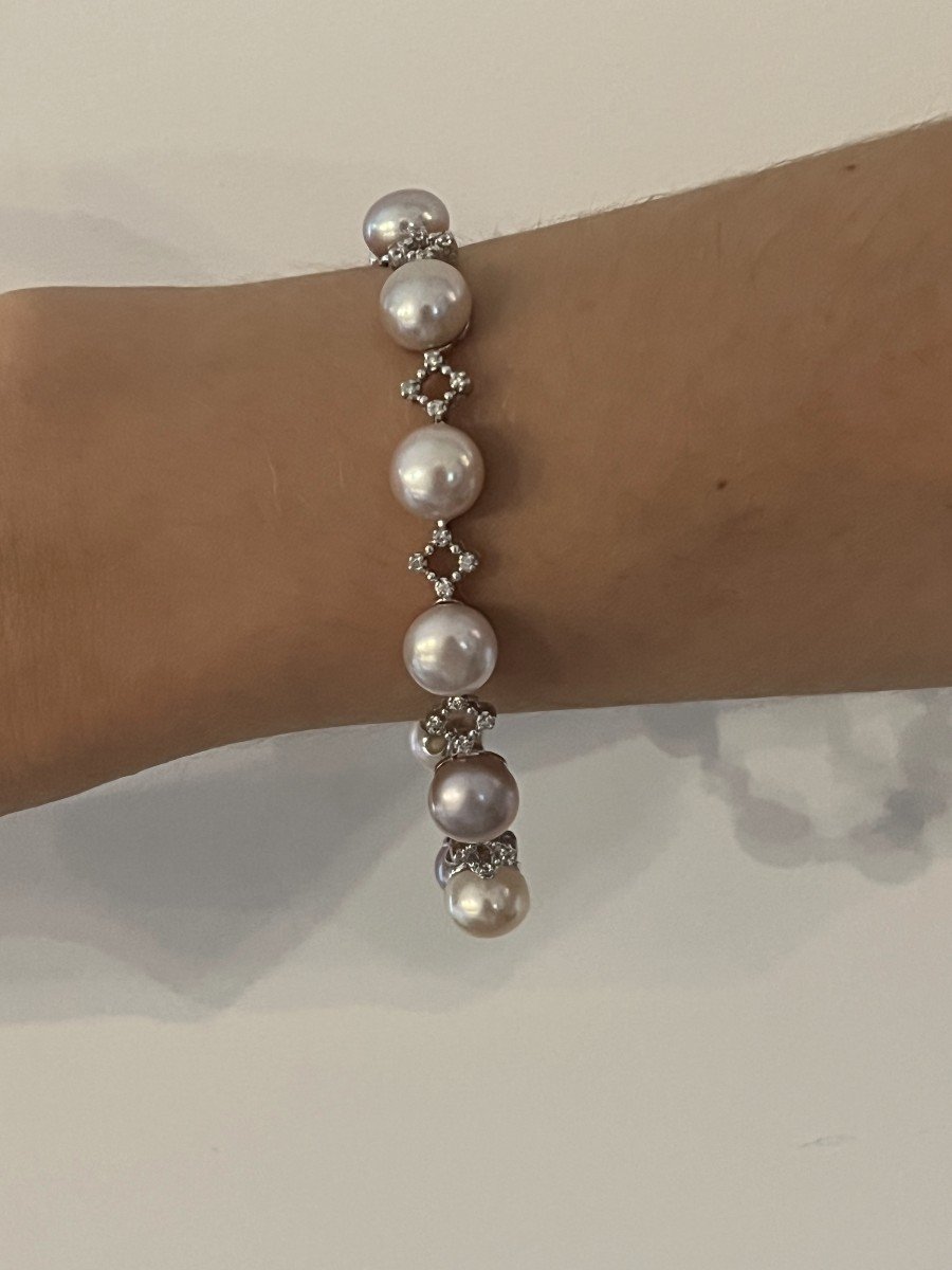 5929- Bracelet White Gold Akoya Pearls Diamonds-photo-2