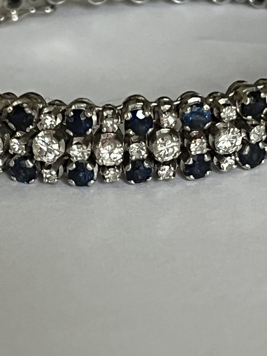 532- Bracelet Or Gris Diamants (4,50 Ct) Et Saphirs (7,00 Ct)-photo-2