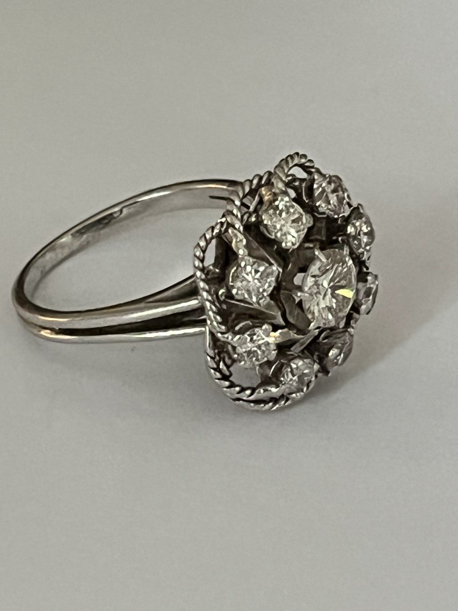 549- Bague Or Gris Torsadé Diamants (0,70 Ct Au Centre)-photo-4