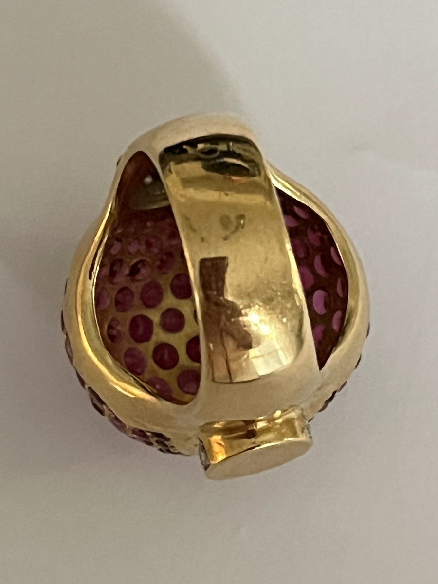 782- Bague Boule Or Jaune Rubis Diamants-photo-2