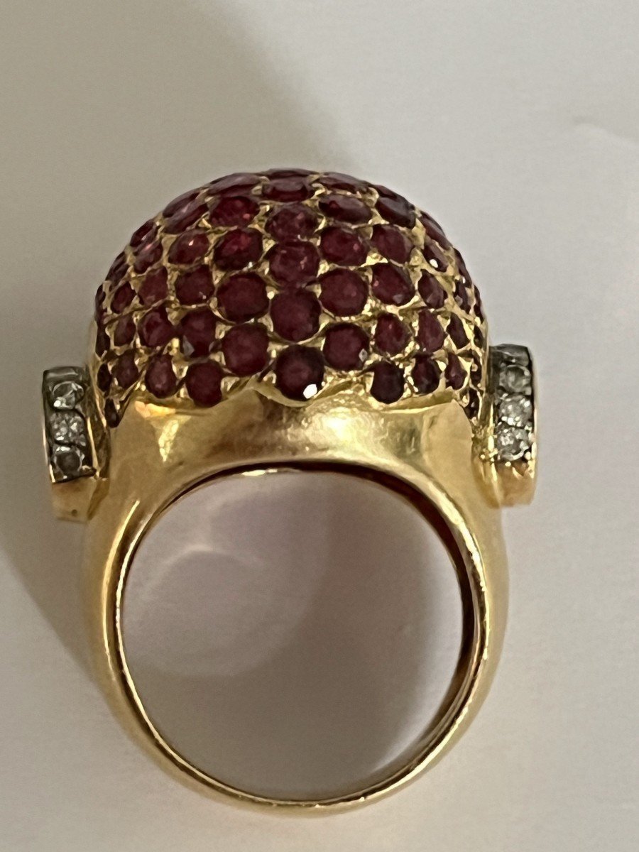 782- Bague Boule Or Jaune Rubis Diamants-photo-3