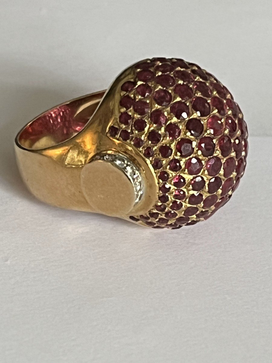 782- Bague Boule Or Jaune Rubis Diamants-photo-4